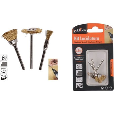 Kaela - Kit 3 Pezzi Spazzole Metallo Per Lucidatura Dm 3.1mm Color Oro Pulitrice 92134 - (1/2)
