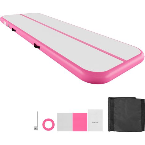Mophorn Colchoneta Inflable de Gimnasia de Aire 300 x 100 x 10 cm, con Bomba de Aire Eléctrica, Fabricada en PVC Duradero, para Yoga, Uso en Casa, Gimnasio, Exteriores, Playa y Parque, Color Rosa (1/5)