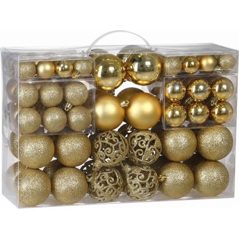 Set di 100 robuste palline di Natale in plastica, decorazioni natalizie per interni/esterni per alberi di Natale, colore oro (1/5)