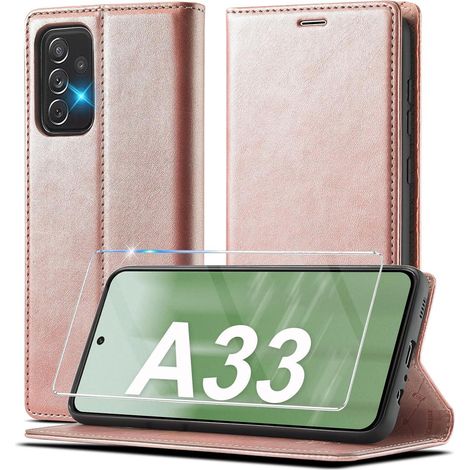 Coque portefeuille cuir rose pour Samsung Galaxy A33 5G avec béquille et porte-cartes (1/5)