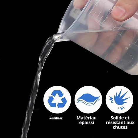 Gobelets À Mesurer En Plastique Transparent Plastique Mesureur Cuisine Verres Gradués Gobelet Doseur Gobelet pour Moules de Coulée Résine époxy Pâtisserie (1/4)