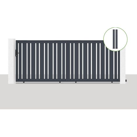 Pack portail coulissant 400x160cm VEYMONT + 2 poteaux EIFEL H.190cm Gris (1/5)