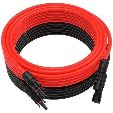 Cable Solaire 6mm²/4mm², Cable Panneau Solaire 5m, Rallonge Câble Solaire, Câble d'extension pour Panneaux Solaires Systèmes (Rouge + Noir) (1/4)