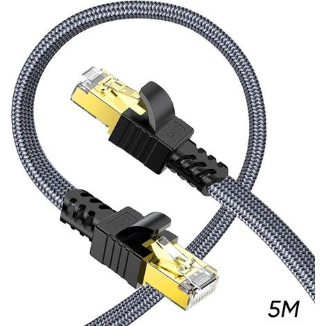 Câble Ethernet 5m,Cat 7 Cable RJ45 Haut Débit 10Gbps 600MHz Cable Réseau Plat Nylon Câble STP LAN (1/4)