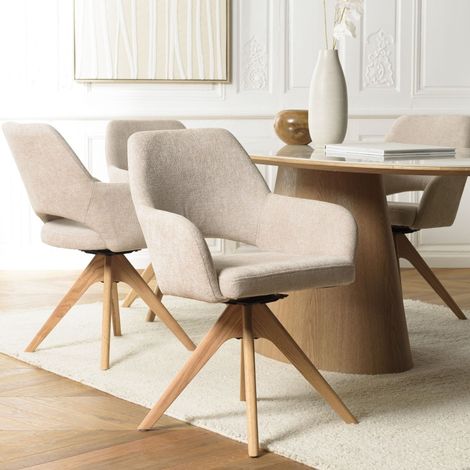 UGO - Chaise pivotante 360° en tissu beige dossier droit, pieds bois UGO (1/5)