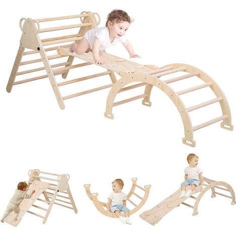 Randaco Kletterdreieck Klettergerüst mit Rampe Kletterdreieck Set aus Holz