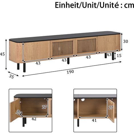 Support TV contemporain, meuble bas design, console télé moderne, panneau mural TV, meuble salon épuré, dimensions 190 x 35 x 45 cm, style unique. (1/5)
