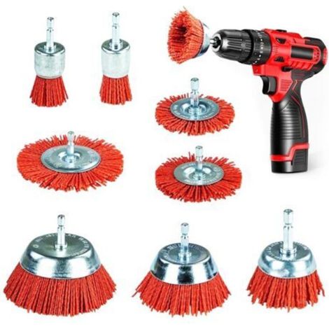Lot de 8 brosses en nylon pour perceuse - Brosse en nylon avec tige hexagonale de 1/4" - 8 tailles - Brosses de fil abrasif en nylon pour enlever la peinture à la corrosion de la rouille - Brosses en (1/5)