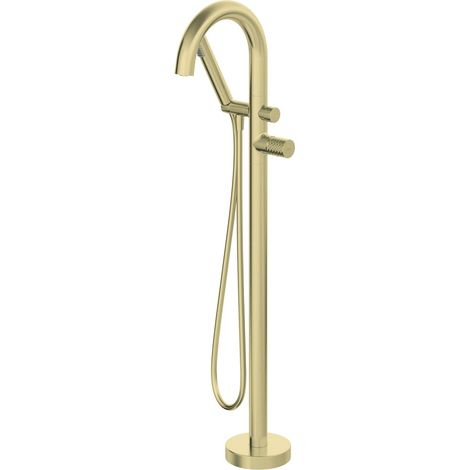 Miscelatore vasca da bagno a libera installazione tondo con set doccia oro spazzolato - Hexo