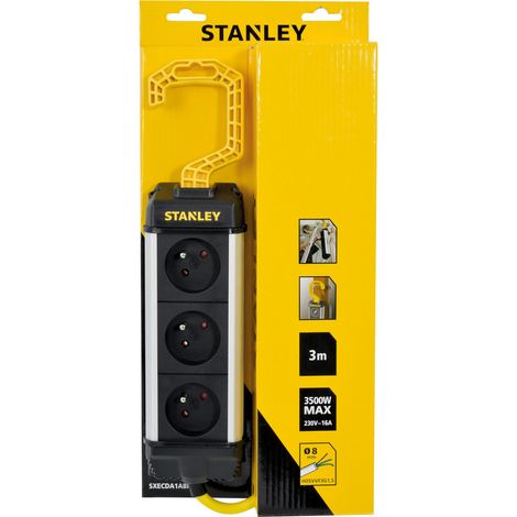 Stanley – Bloc électrique 3 prises 16A – Câble 3m HO5VV-F 3G1,5mm2 – Aluminium extrudé – Crochet nylon pour travail en hauteur (1/2)