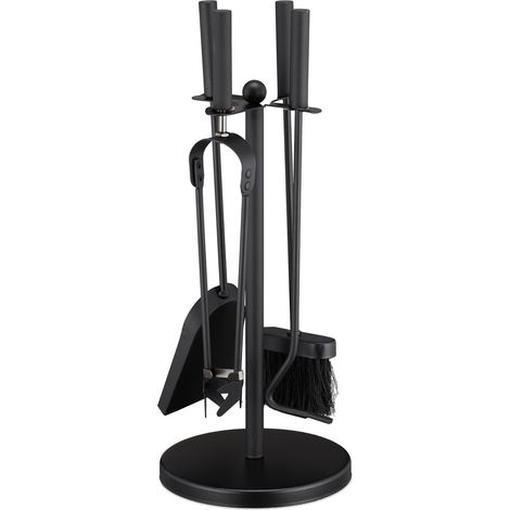 Serviteur de cheminée moderne pratique 5 pièces en métal noir mat (1/5)