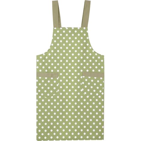 Tablier de cuisine en coton et lin uni, bavoir de chef pour la maison et le restaurant (vert, à pois) (1/5)