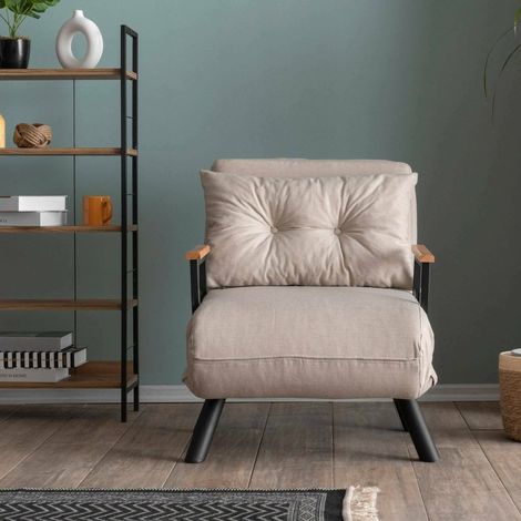 Dmora - Sessel Quaoar, Gepolsterter Sitz, Einzelsofa im Wohnzimmer, Stuhl mit Armlehnen, 60x78 h78 cm, Beige (1/5)