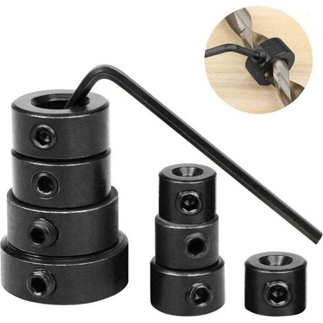 8PCS Butée de Profondeur de Foret 3-16 mm, Colliers Réglables avec Clé Hexagonale pour Limiter la Profondeur de Perçage (1/4)