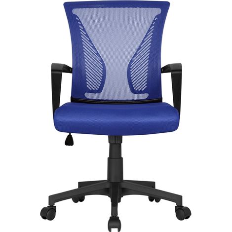 Yaheetech Sedia da Ufficio per Scrivania Ergonomica Reclinabile Girevole Altezza Regolabile con Rotelle Direzionale e Braccioli in Rete Traspirante - Blu Motivo Farfalla