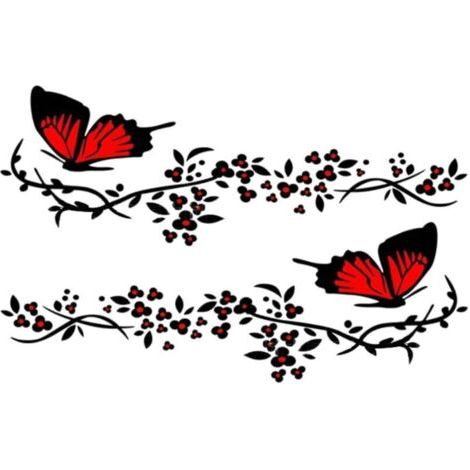 2 PièCes Stickers de Voiture Papillon Fleur,Autocollant Mignon de Voiture de Fleur de Papillon,3011cm Noir plus rouge (1/3)