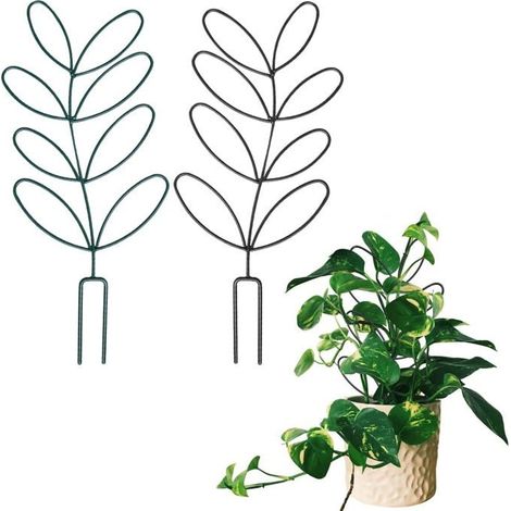 BelleRise - Lot de 2 grilles métalliques pour plantes d'intérieur, petites grilles grimpantes en forme de feuille (noirâtre) (1/5)