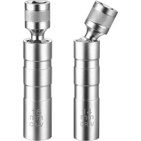 Spark Plug Wrenches 14 mm 16 mm Candle Socket Universal Magnetic Spark Plug Key Swivel Spark Plug Key 12 Sided 3/8 Inch Spark Plug Wrench for Automotive (1/3)