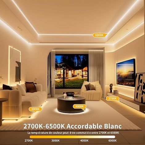 USB Ruban LED COB Blanc CCT Réglable 2M 5V Dimmable Bande Lumineuse LED COB Rétroéclairage moniteur TV, bande lumineuse sous l'armoire pour l'éclairage (1/4)