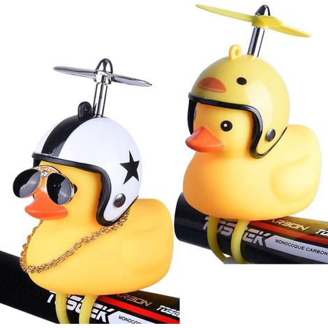 Para niños, bebés, adultos, deportes y actividades al aire libre. Timbre de bicicleta con forma de pato amarillo, bocina de bicicleta infantil, pato amarillo de goma. (1/4)