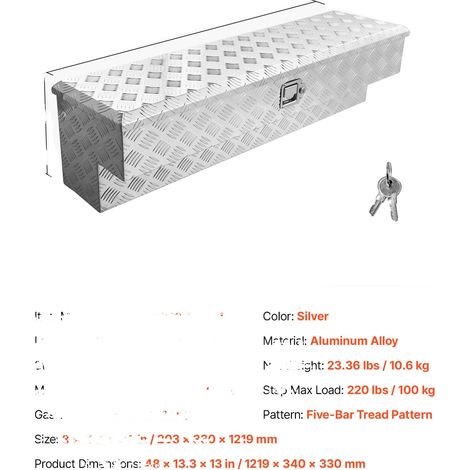 Caja de herramientas para camión, construcción de aluminio duradero, diseño resistente a la intemperie, 48 pulgadas (1/2)
