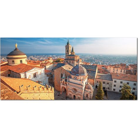 Lupia - Quadro moderno su Tela Canvas DEEP 65X143 cm, con paesaggi e localismi italiani, per casa, soggiorno, capezzale camera da letto, hotel, ufficio, BERGAMO-SANTA MARIA MAGGIORE (1/4)