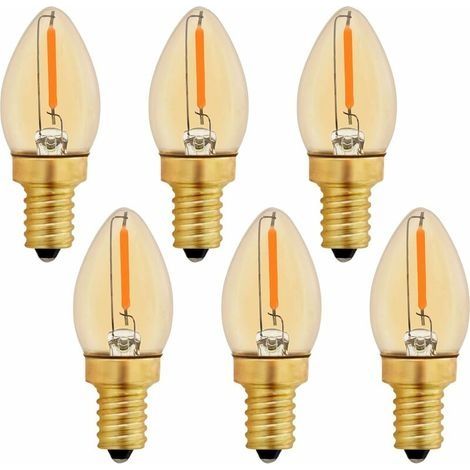 Ampoule LED C7 E12 220V, Ampoule Bougie Edison Vintage E12 0.5W Remplacement 5W, Ampoule à Filament LED E12 Ambre Ampoule Décorative Veilleuse, Blanc Chaud 2200K, Non Dimmable, Lot de 6 (1/4)
