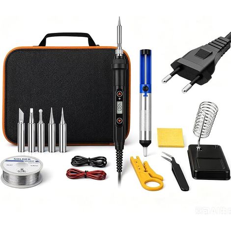 Soldering Kit, 80 W Soldering Iron Kit with LCD Display Adjustable Temperature 356-932 °F Complete Kit with On/Off Switch and Storage Box for Beginner Repair and DIY (1/5)