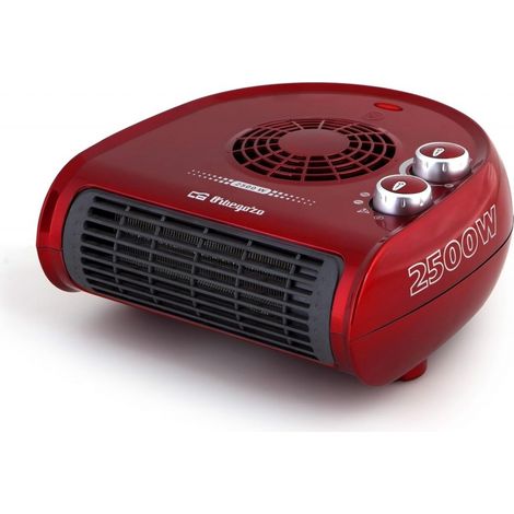 Riscaldatore orizzontale Orbegozo. Due livelli di potenza: 1250W-2500W. Colore rosso. Selettore rotativo a tre posizioni.