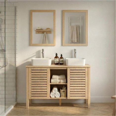 Mobile bagno doppio lavabo 120cm rovere con specchio Talix