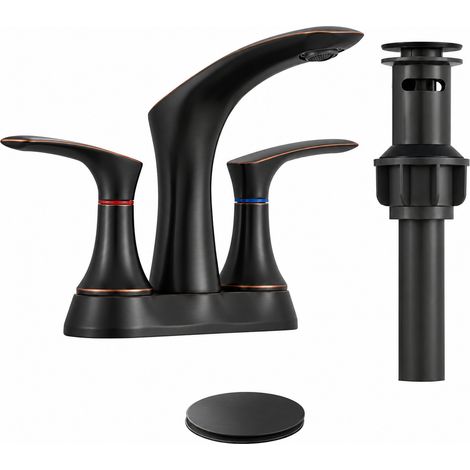 Robinet mélangeur lavabo 2 poignées 2 trous finition ORB bronze huilé bonde pop-up 37 × 25 × 7,5 cm 2,2 kg – Livraison gratuite (1/5)