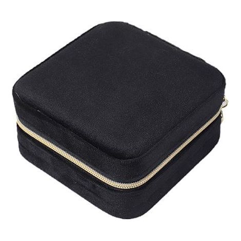 Boîte à bijoux en velours - rangement élégant pour boucles d'oreilles, colliers et bagues Noir (1/3)