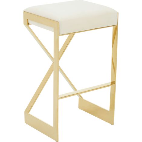 Interiors by Premier Ivory Velvet Bar Stool, Gold Finish Frame Bar Chair with Footrest, Modern Design Home Stool for Living Area (1/5)