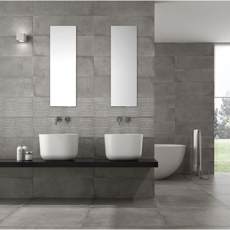 Aelle - Carrelage mur moderne gris 25x75 cm MATERIKA DARK GREY WALL- 25x75cm - Vendu par boîte de 1.32 m² (1/5)