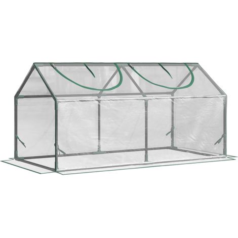 Mini serra in PVC trasparente 120 x 60 x 60 cm con finestra, struttura in acciaio (1/5)