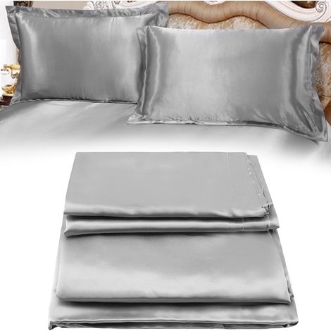 Ensemble de literie comprenant un drap-housse en satin de soie uni anti-acariens, une housse de protection pour matelas (taille QUEEN) (1/5)