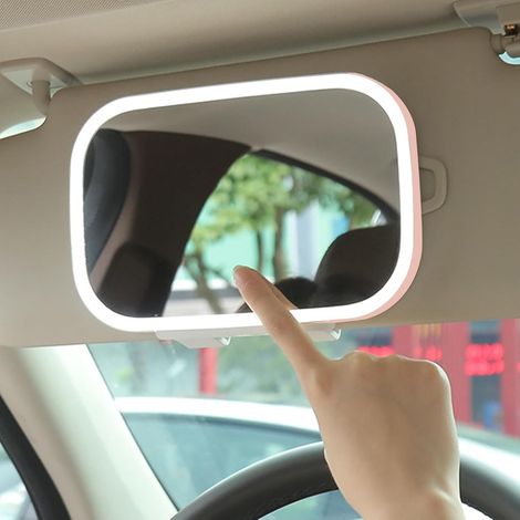 Miroir de pare-soleil de voiture universel Dimmable LED Miroir de maquillage de voiture Lumière LED Rétroviseur intérieur automobile avec lumière LED, Espagne, Rose pratique (1/5)