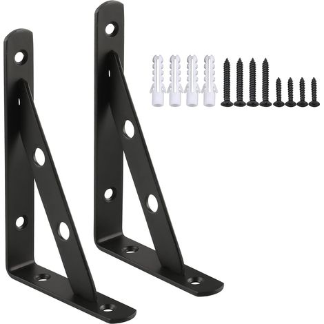 équerre étagère Murale 2Pcs équerre de Fixation 150 x 105 mm équerre Métal en Acier Inoxydable Renforcement de la Charge, Finition Noire Mate, EJ5201B-2P (1/5)