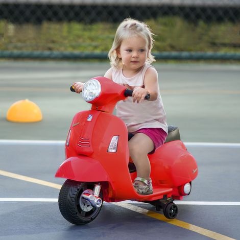 Moto électrique pour enfants de 18 à 36 mois avec licence Vespa officielle, phares et klaxon, 66,5 x 38 x 52 cm, rouge (1/5)