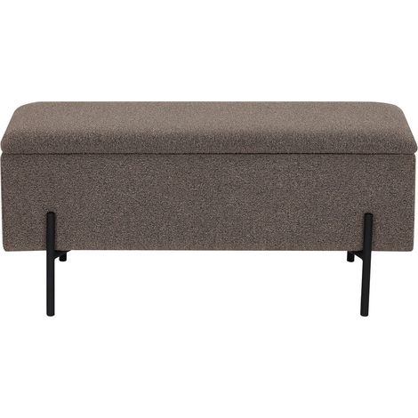 Watford - Panca contenitore in bouclé marrone con gambe in metallo nero 95x36,5x43 cm