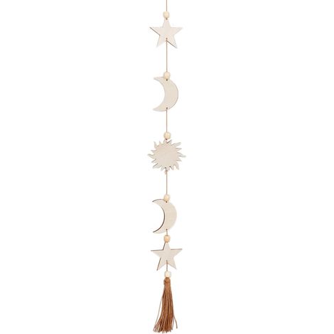 Wall Decoration Wood Bohemian Moon Wall Decorations Ornaments Pendant with Beads for Home Bedroom Living Room Dorm Nursery Apartment Office 77cm (1/5)