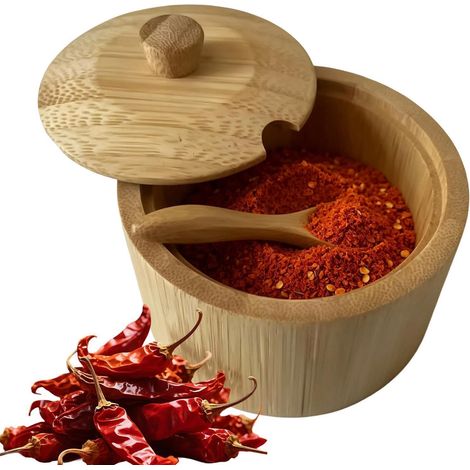 Récipient à sel avec couvercle et cuillère Pot de rangement en bois Plat à sel avec couvercle et cuillère Pour Style Ferme, Café, Thé, Poivre, Sucre, Assaisonnement, Plan De Travail, Bar, (1/5)