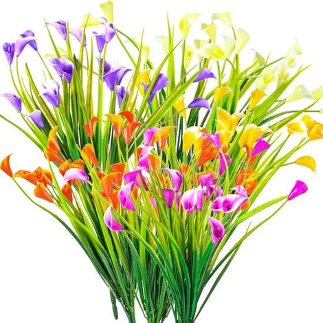 oCreon - Bouquet di 6 fiori artificiali di calle resistenti ai raggi UV per decorazione di casa, giardino e tavola. (1/5)