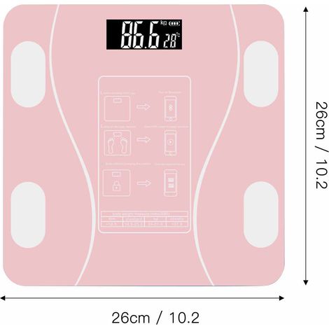 Körperwaage, max. 180 kg, hohe Genauigkeit, intelligente Analyse, Bluetooth, Waage für Damen und Herren, Pink (1/5)