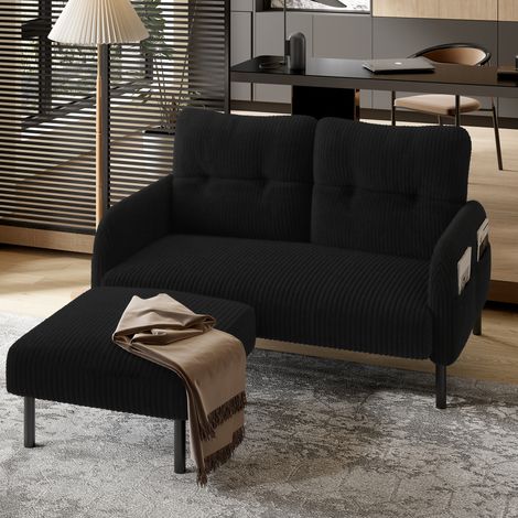 Canapé 2 places en velours côtelé avec rembourrage confort, dossier haut et poches latérales, pieds métalliques, poches latérales intégrées, douceur accueillante et soutien optimal, parfait pour le bu (1/5)