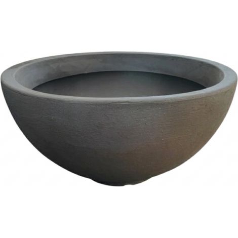 Jarrón de diseño de Ø85 cm y 43 cm de alto, fabricado en polímero resistente de color antracita para plantas de interior y exterior (1/4)