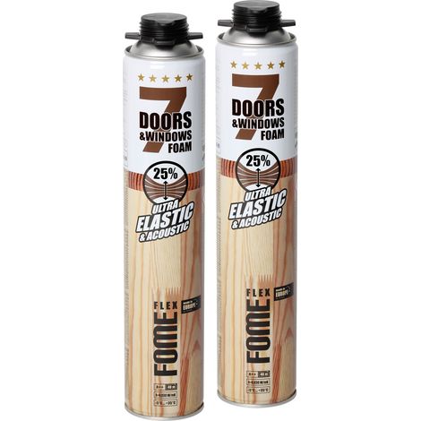 Mousse polyuréthane élastique FOME FLEX 7 Doors & Windows – montage portes & fenêtres, isolation & étanchéité – 750 ml – Lot de 2 pièces