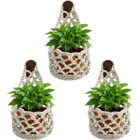 Lot de 3 paniers suspendus bohème en macramé - Pour plantes d'intérieur et d'extérieur - Pour jardin, balcon, fenêtre, salon (1/4)