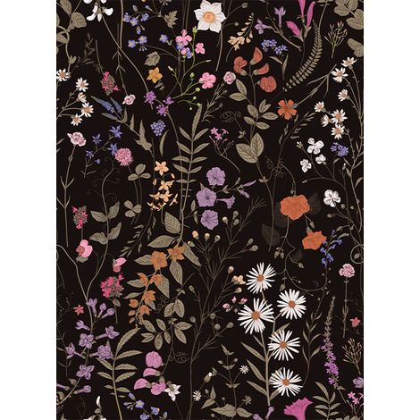 Papier Peint Adhésif Noir Floral - 44x300cm - Fleurs Romantiques - Imperméable (1/5)