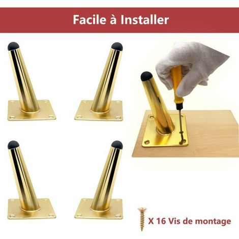 Pieds Meubles 4x12cm Or Inclinés, Métal Durable Table/Chevet, Ajustement Hauteur, Design Contemporain (1/5)